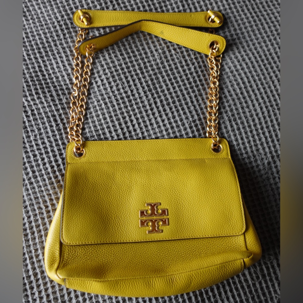 Tory Burch Yellow Pebbled Leather Chain Crossbody
